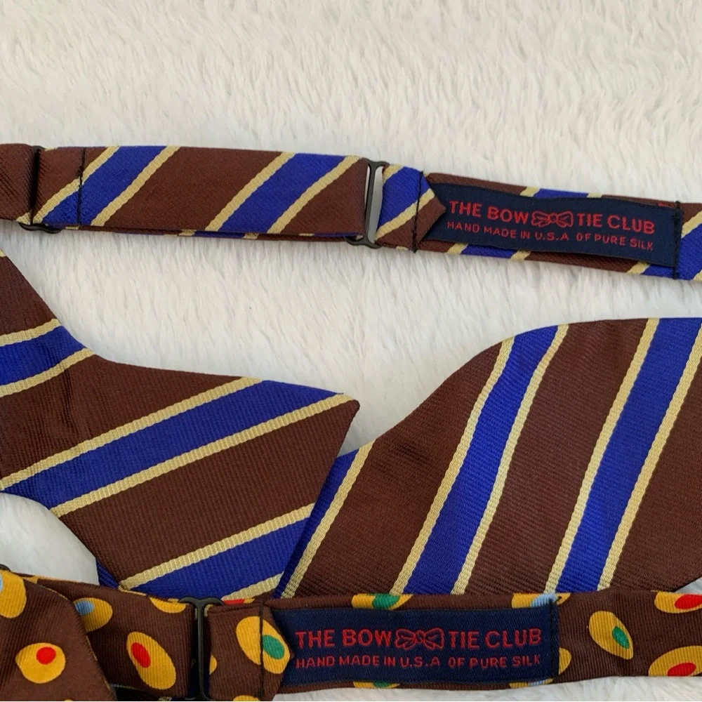 The Bow Tie Club Brown Royal Gold Stripes & Brown Gold Vintage Oval Bowties Set